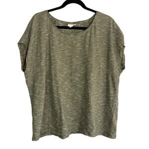J Jill Green and White Relaxed Boxy Fit Cap Sleeve Tee Size L